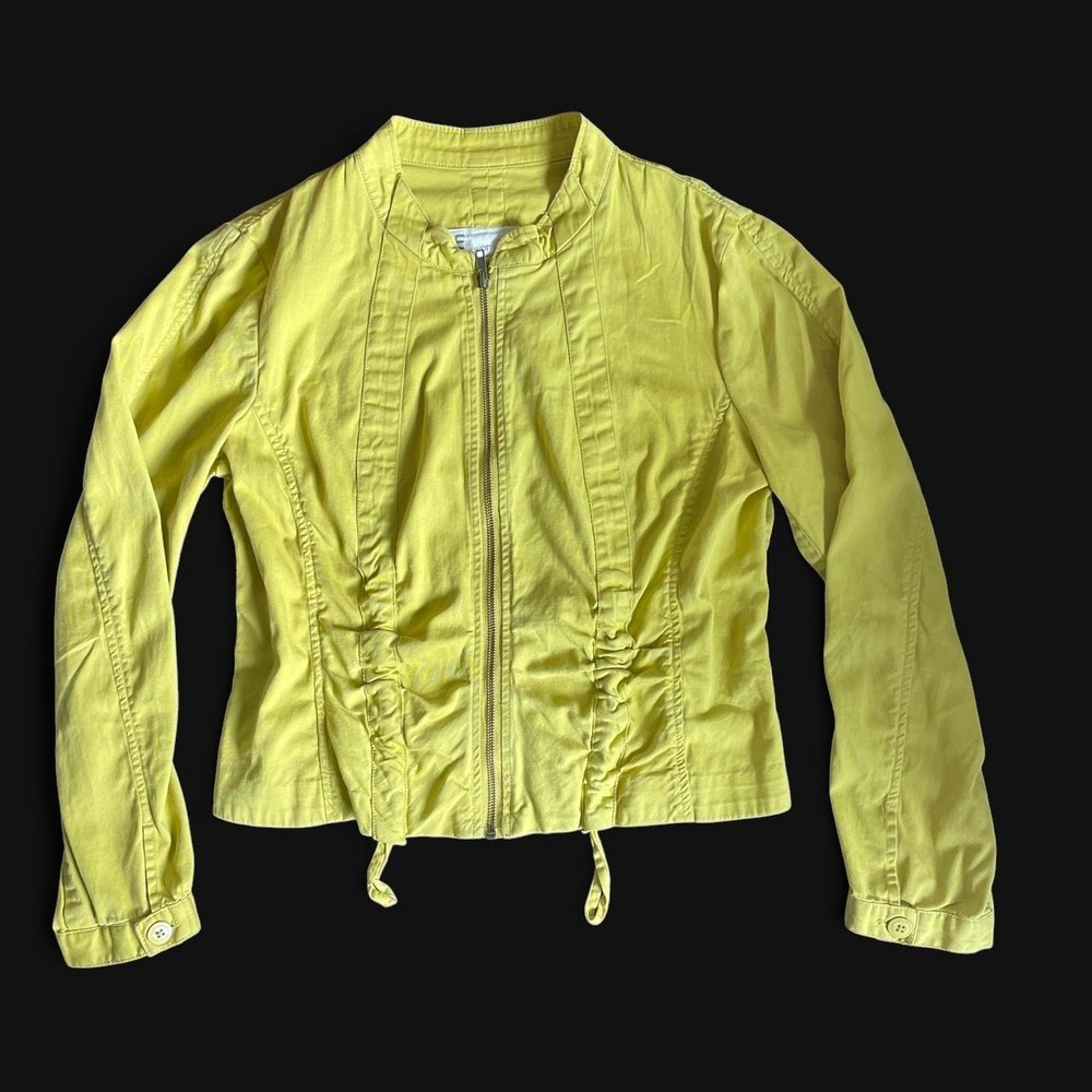 Elliott Lauren Yellow ruched zip up jacket size 6 97% cotton
